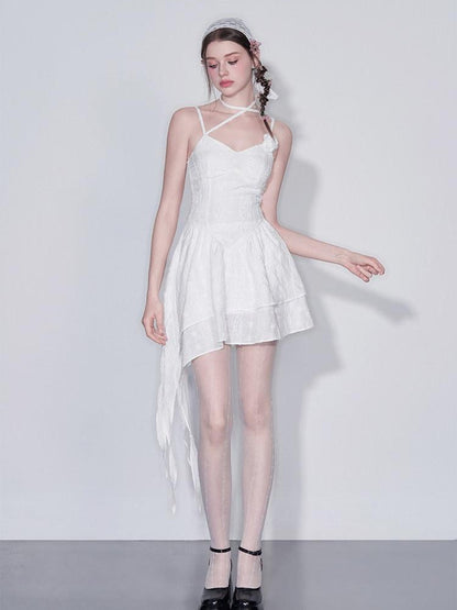 AFTADAWN White 3d Rose Ruched Asymmetrical V-neck Women&