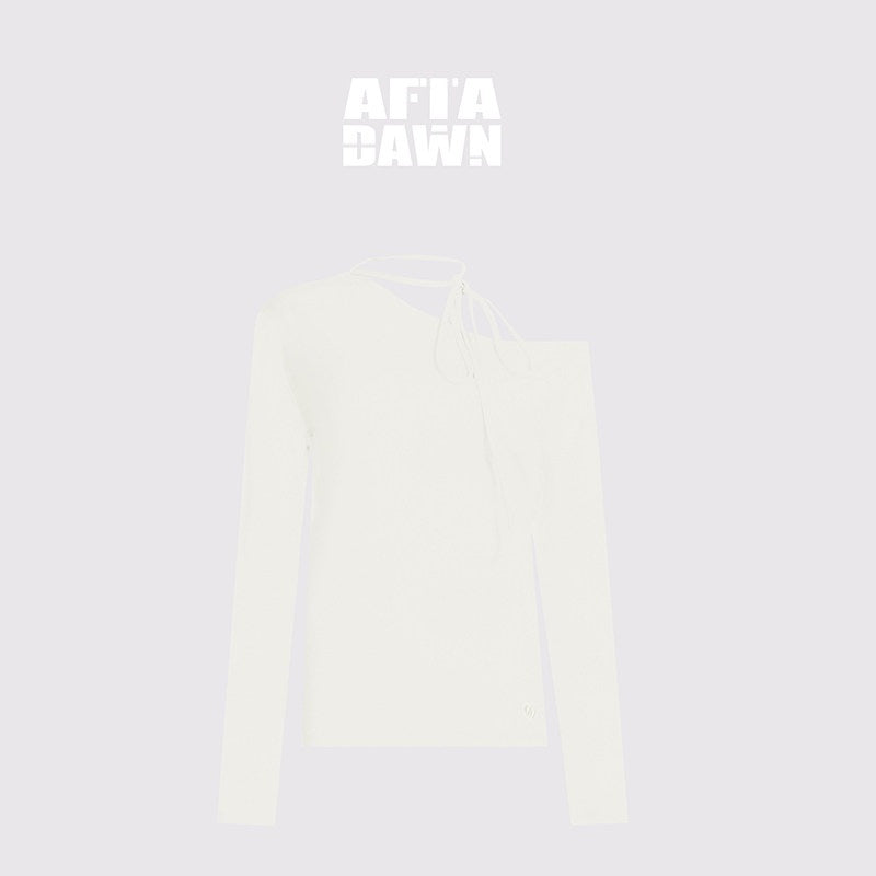 AFTADAWN_White_Asymmetric_One_Shoulder_Tie_Ruched_Women&