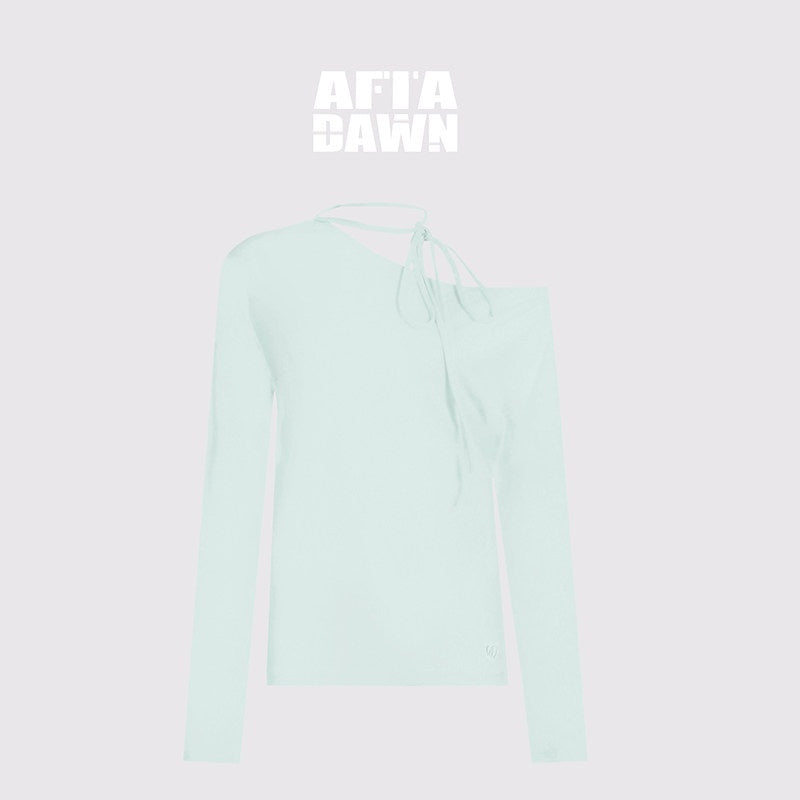 AFTADAWN_White_Asymmetric_One_Shoulder_Tie_Ruched_Women&