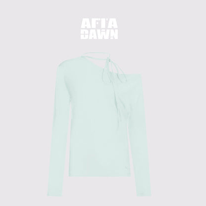 AFTADAWN_White_Asymmetric_One_Shoulder_Tie_Ruched_Women&