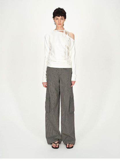 AFTADAWN White Asymmetric One Shoulder Tie Ruched Women&