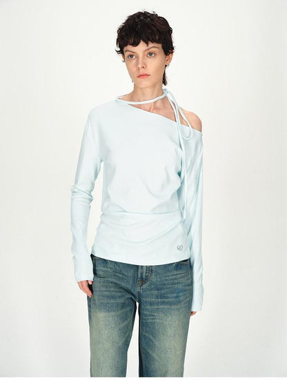 AFTADAWN White Asymmetric One Shoulder Tie Ruched Women&
