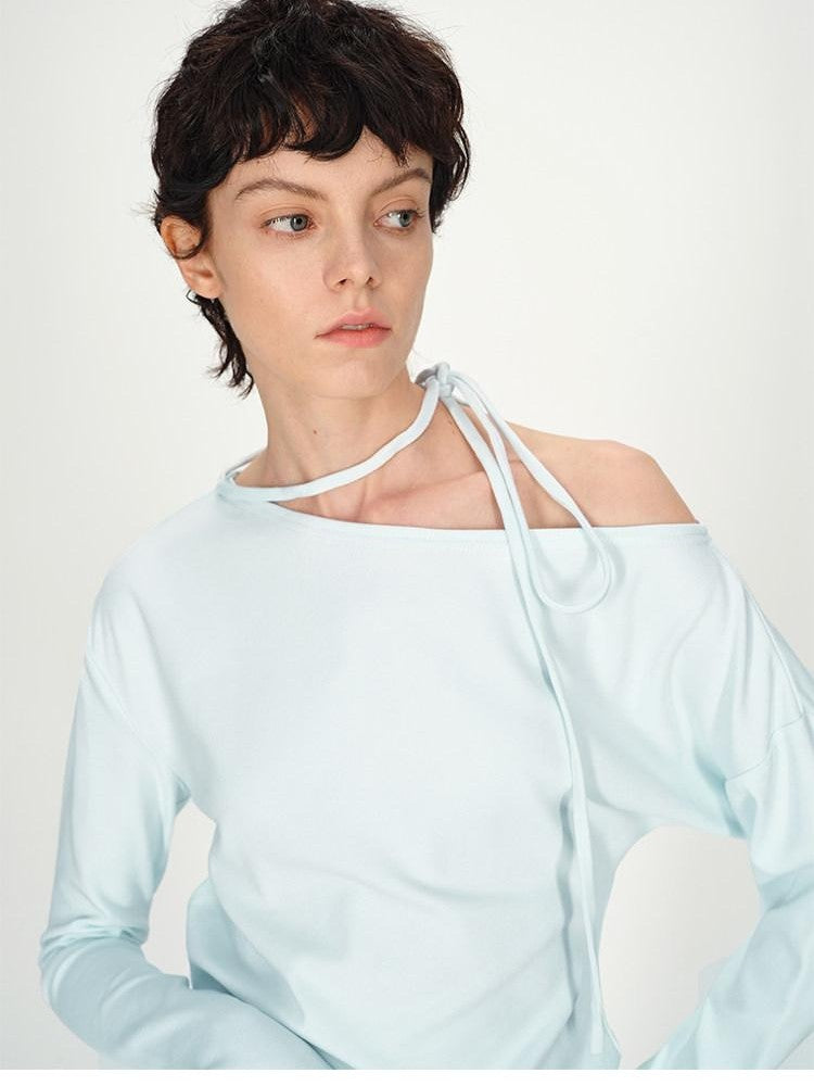 AFTADAWN White Asymmetric One Shoulder Tie Ruched Women&