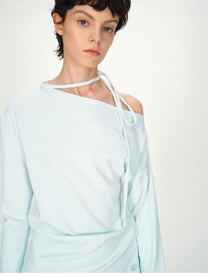 AFTADAWN White Asymmetric One Shoulder Tie Ruched Women&