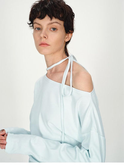 AFTADAWN White Asymmetric One Shoulder Tie Ruched Women&