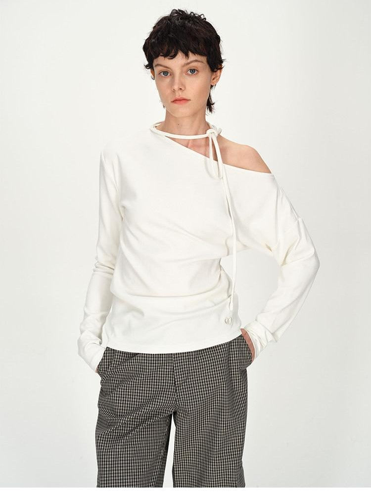AFTADAWN White Asymmetric One Shoulder Tie Ruched Women&
