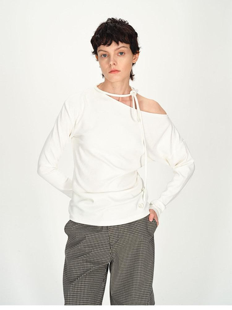 AFTADAWN White Asymmetric One Shoulder Tie Ruched Women&