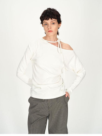 AFTADAWN White Asymmetric One Shoulder Tie Ruched Women&