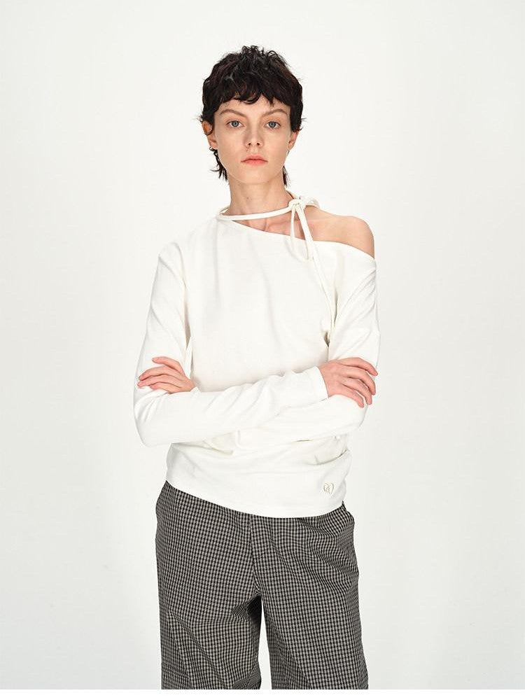 AFTADAWN White Asymmetric One Shoulder Tie Ruched Women&