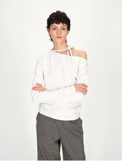 AFTADAWN White Asymmetric One Shoulder Tie Ruched Women&