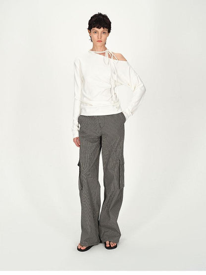 AFTADAWN White Asymmetric One Shoulder Tie Ruched Women&