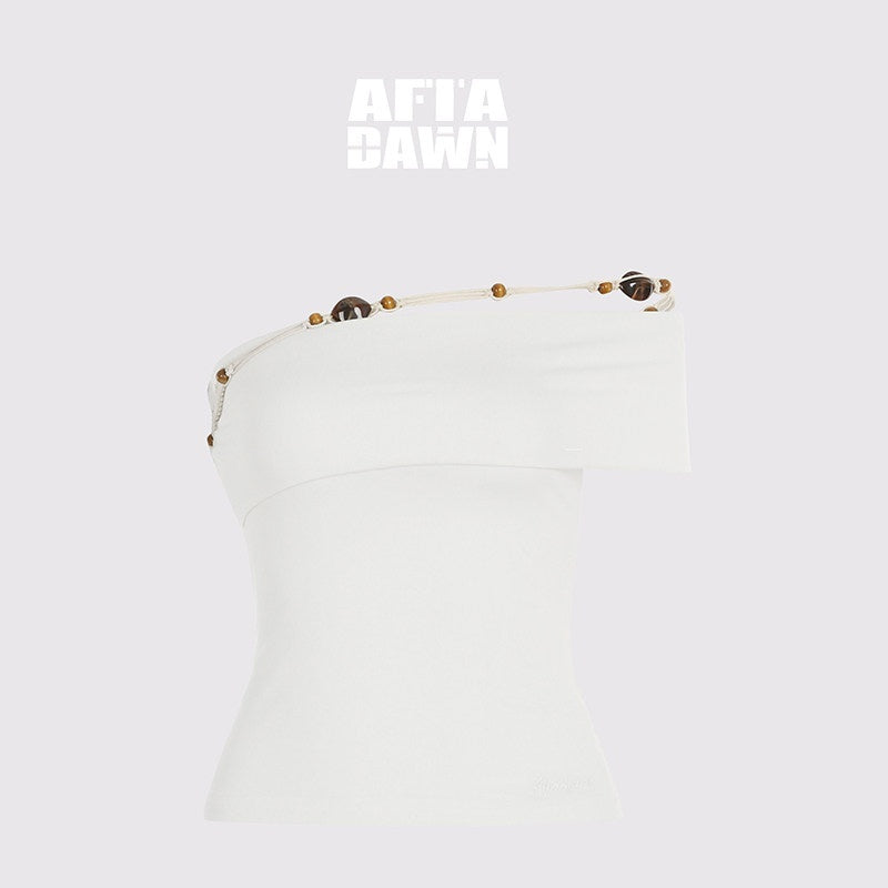 AFTADAWN_White_Asymmetrical_Beaded_Drawstring_Slim_Women&