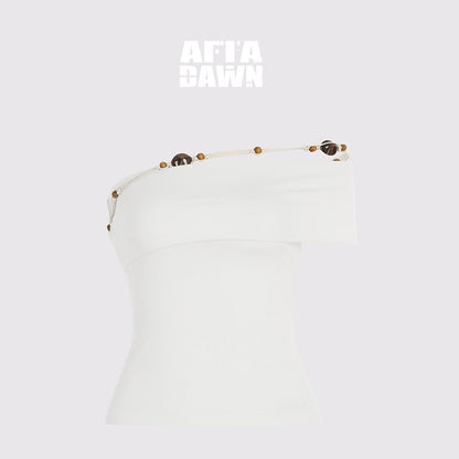AFTADAWN_White_Asymmetrical_Beaded_Drawstring_Slim_Women&