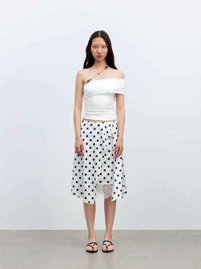 AFTADAWN White Asymmetrical Beaded Drawstring Slim Women&