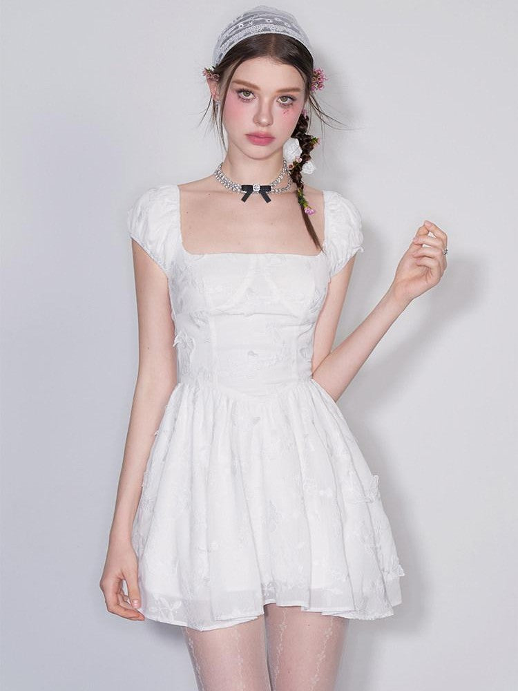AFTADAWN White Butterfly Jacquard Embroidered A Line Women&