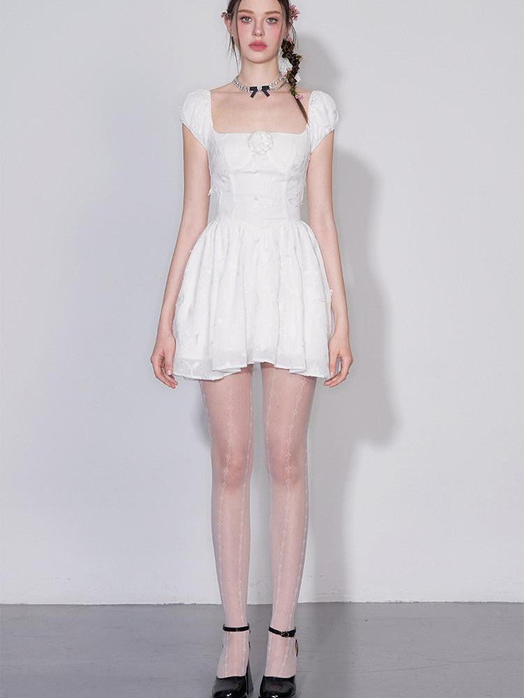 AFTADAWN White Butterfly Jacquard Embroidered A Line Women&