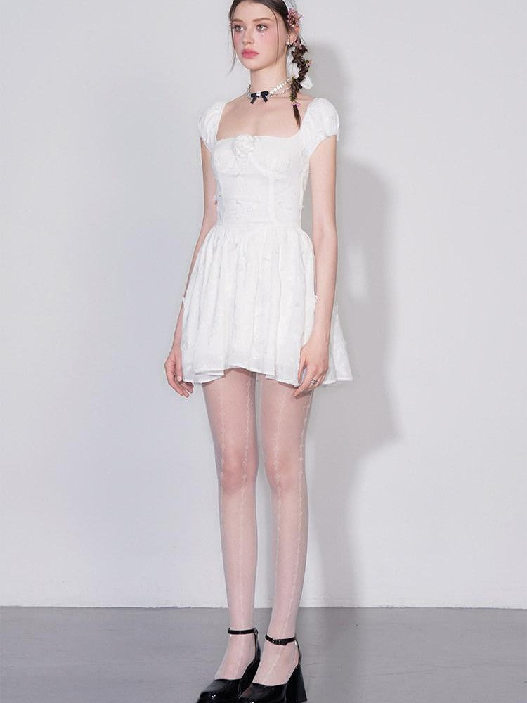 AFTADAWN White Butterfly Jacquard Embroidered A Line Women&