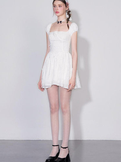AFTADAWN White Butterfly Jacquard Embroidered A Line Women&
