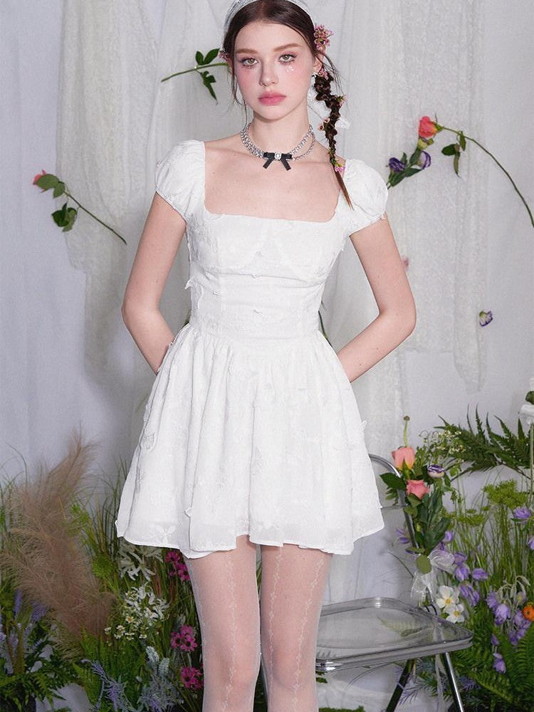 AFTADAWN White Butterfly Jacquard Embroidered A Line Women&
