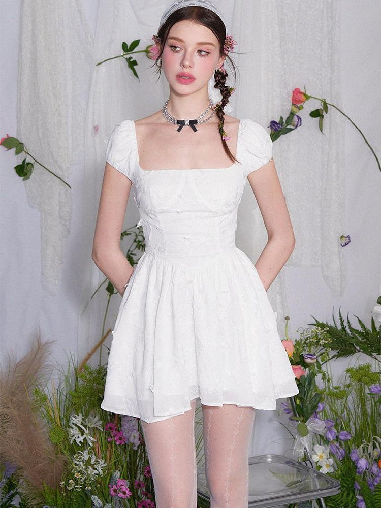 AFTADAWN White Butterfly Jacquard Embroidered A Line Women&