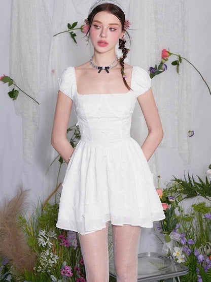 AFTADAWN White Butterfly Jacquard Embroidered A Line Women&