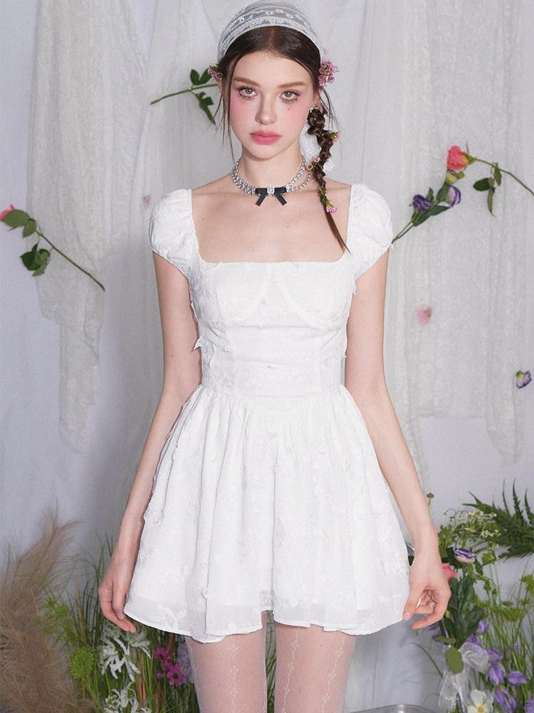 AFTADAWN White Butterfly Jacquard Embroidered A Line Women&