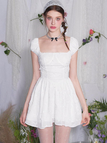 AFTADAWN White Butterfly Jacquard Embroidered A Line Women&