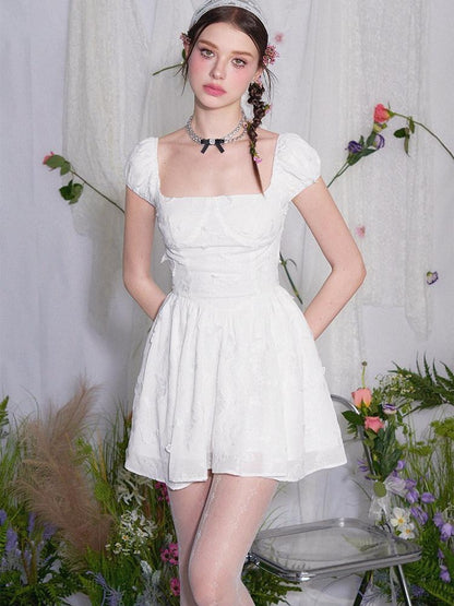 AFTADAWN White Butterfly Jacquard Embroidered A Line Women&