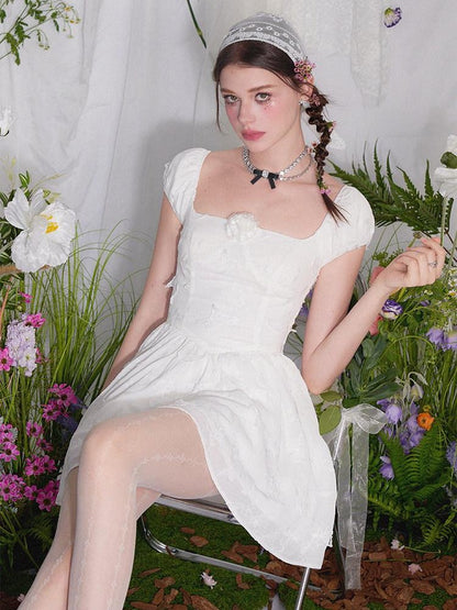 AFTADAWN White Butterfly Jacquard Embroidered A Line Women&