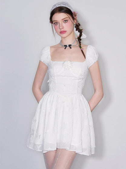AFTADAWN White Butterfly Jacquard Embroidered A Line Women&
