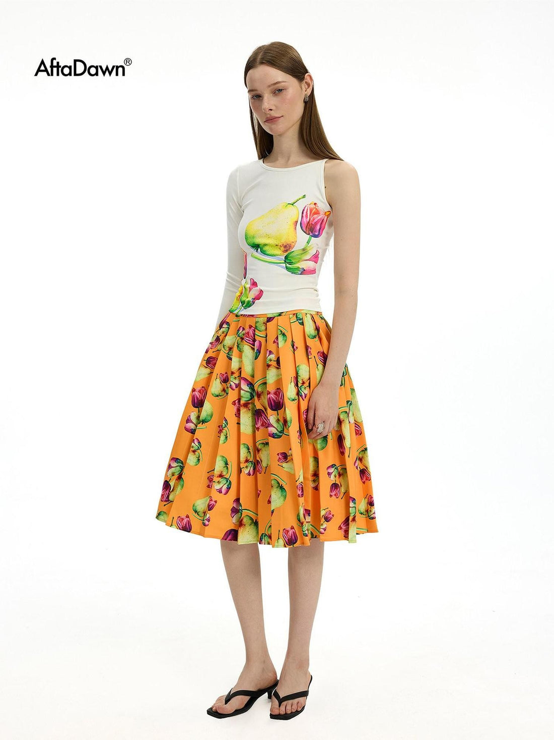AFTADAWN White Floral Print Single Sleeve Women&