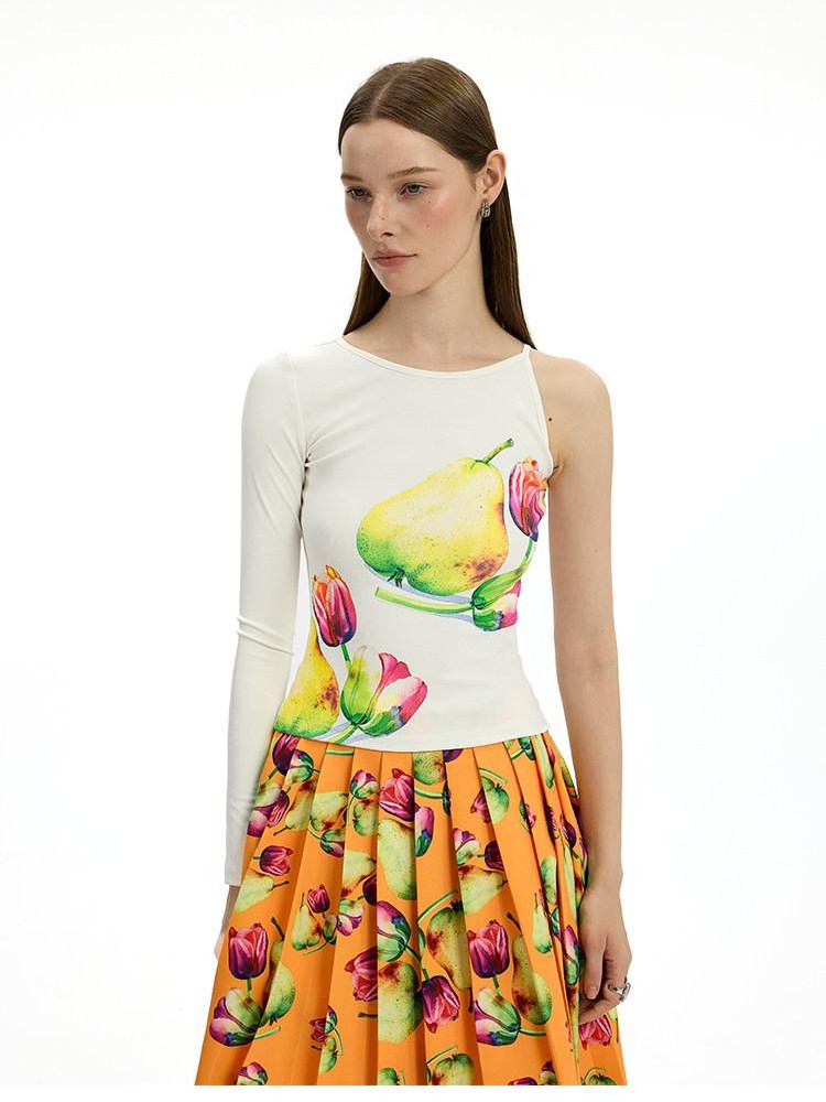 AFTADAWN White Floral Print Single Sleeve Women&