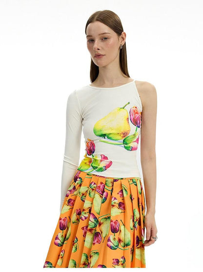 AFTADAWN White Floral Print Single Sleeve Women&