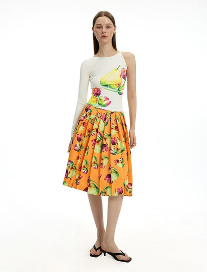 AFTADAWN White Floral Print Single Sleeve Women&