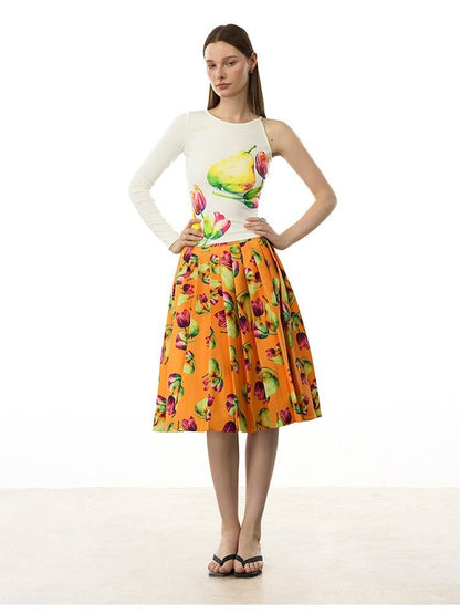 AFTADAWN White Floral Print Single Sleeve Women&