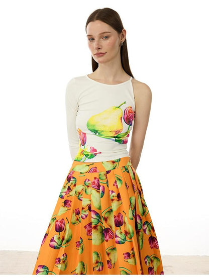 AFTADAWN White Floral Print Single Sleeve Women&
