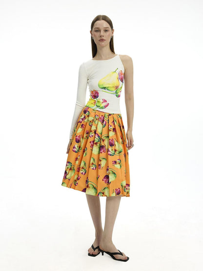 AFTADAWN White Floral Print Single Sleeve Women&