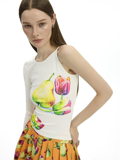 AFTADAWN White Floral Print Single Sleeve Women&