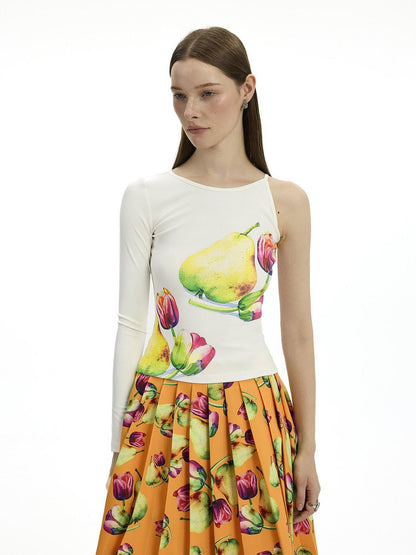 AFTADAWN White Floral Print Single Sleeve Women&
