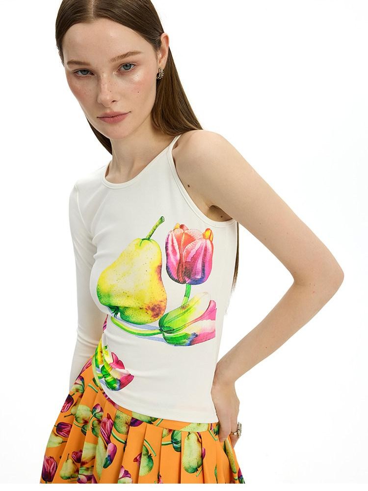 AFTADAWN White Floral Print Single Sleeve Women&