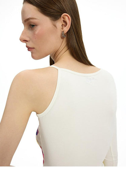 AFTADAWN White Floral Print Single Sleeve Women&
