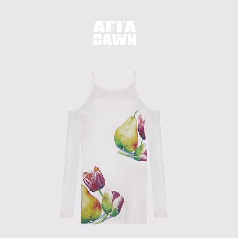 AFTADAWN_White_Floral_Print_Slight_Shoulder_Cutout_Women&