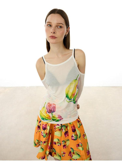 AFTADAWN White Floral Print Slight Shoulder Cutout Women&