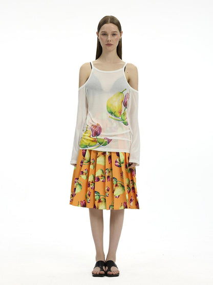 AFTADAWN White Floral Print Slight Shoulder Cutout Women&