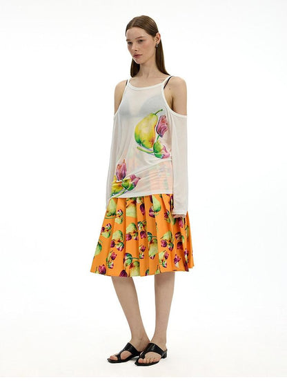 AFTADAWN White Floral Print Slight Shoulder Cutout Women&