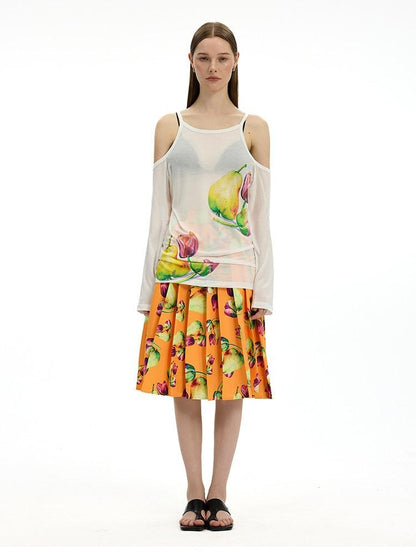 AFTADAWN White Floral Print Slight Shoulder Cutout Women&