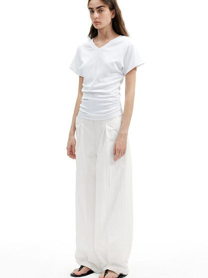 AFTADAWN White Textured Crinkle Pleated Draped Women&