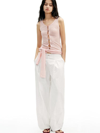 AFTADAWN White Textured Crinkle Pleated Draped Women&