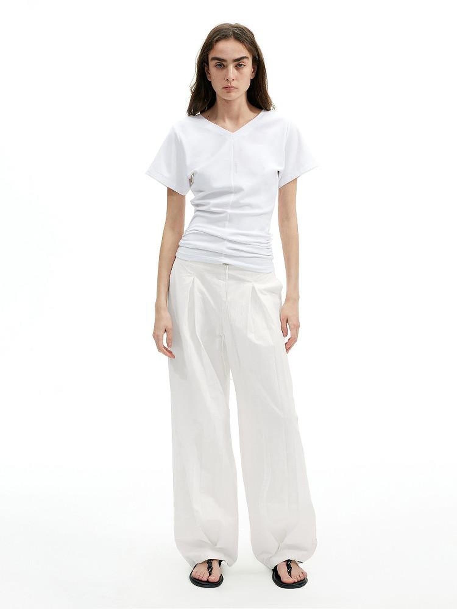 AFTADAWN White Textured Crinkle Pleated Draped Women&