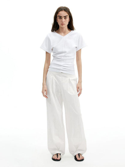 AFTADAWN White Textured Crinkle Pleated Draped Women&